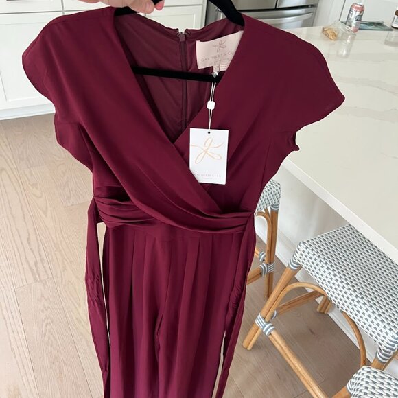 Gal Meets Glam Size 00 Delaney Jumpsuit Wine New Holidays Office Wedding Guest - Picture 15 of 16